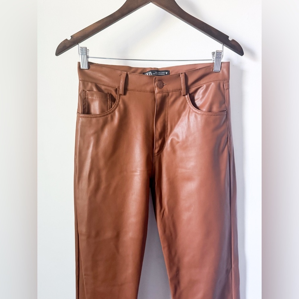 Zara Brown Faux Leather Pants - Picture 6 of 13